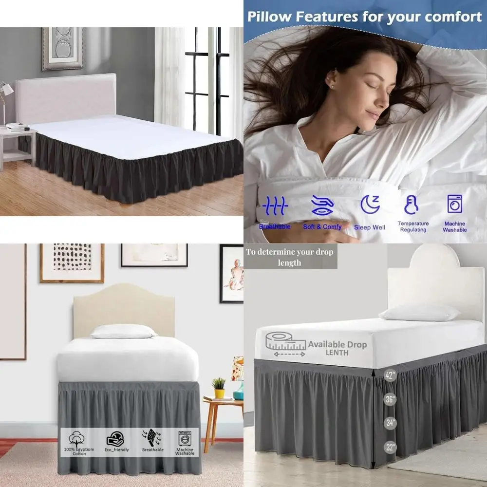 Cotton Twin XL Bed Skirt with 42 Drop for College Dorms, Split Corner Design, Extra Long, 100% Cotton, Suitable for Dorm Bedding