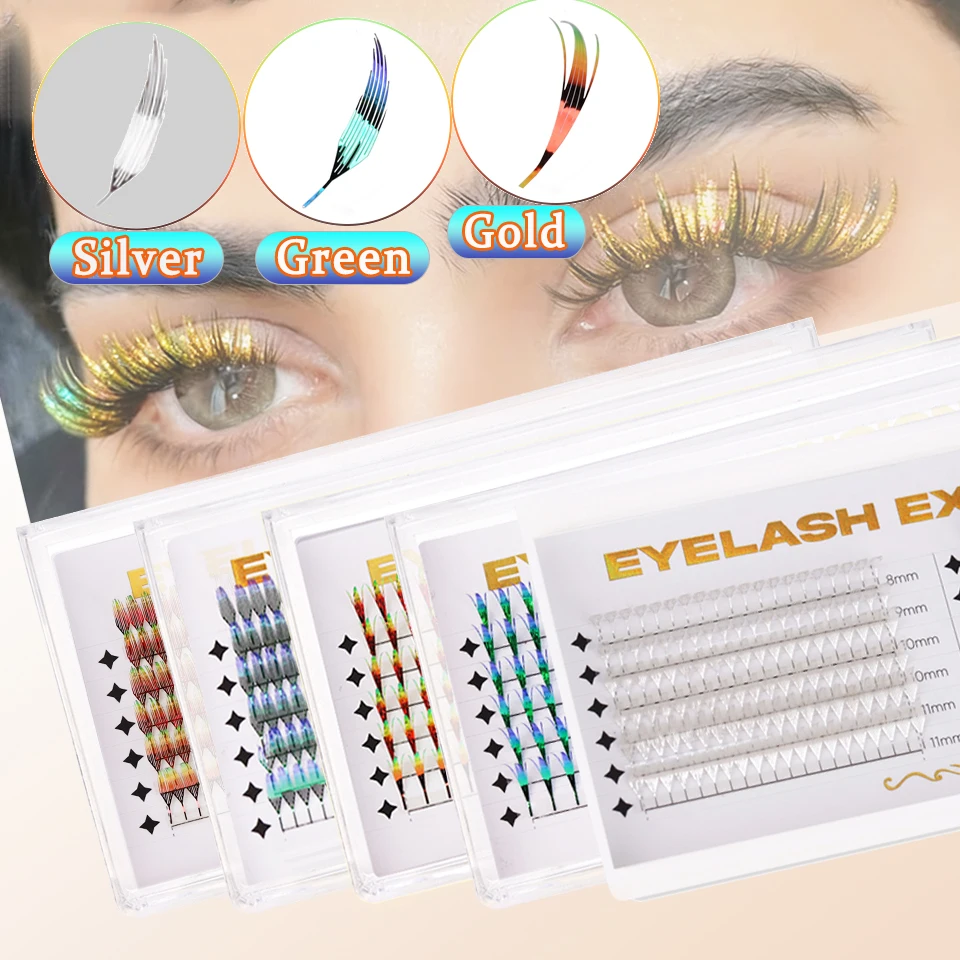 

Rujade Holographic Tinsel Anime Lashes Feather Comic Spire Eyelash Extension Shiny Premade Fan Manga False Lash for Party Makeup