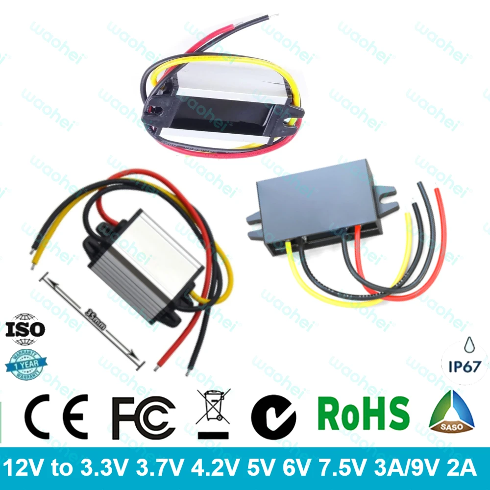 12V to 3.3V 3.7V 4.2V 5V 6V 7.5V 9V 2A 3A 12V Power Converter DC Step Down Convert to 3.3V-9V Buck Car Voltage Regulator CE