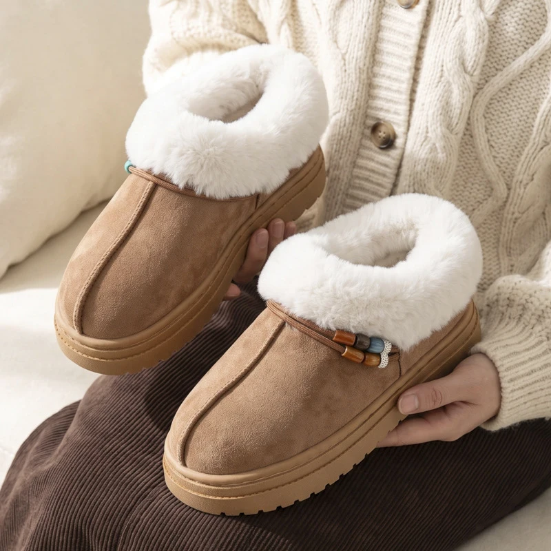 Faux Suede Fluffy Snow Booties Ethnic Winter Fuzzy Fur Short Shoes Women Thick Platform Plush Ankle Boots Female Indoor Outdoor