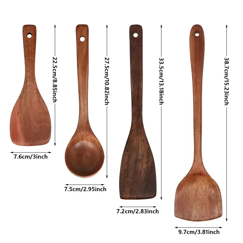 Wooden Spoons for Cooking 4 Pcs Non-Stick Wooden Cooking Utensils Wooden Spoon Sets  Wooden Utensils for Cooking