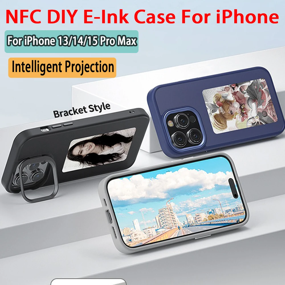 NFC Ai Case For iphone 13 14 15 Pro Max Case Smart E ink Screen Phone Case DIY Concert Party Silicone Phone Cover Battery Free