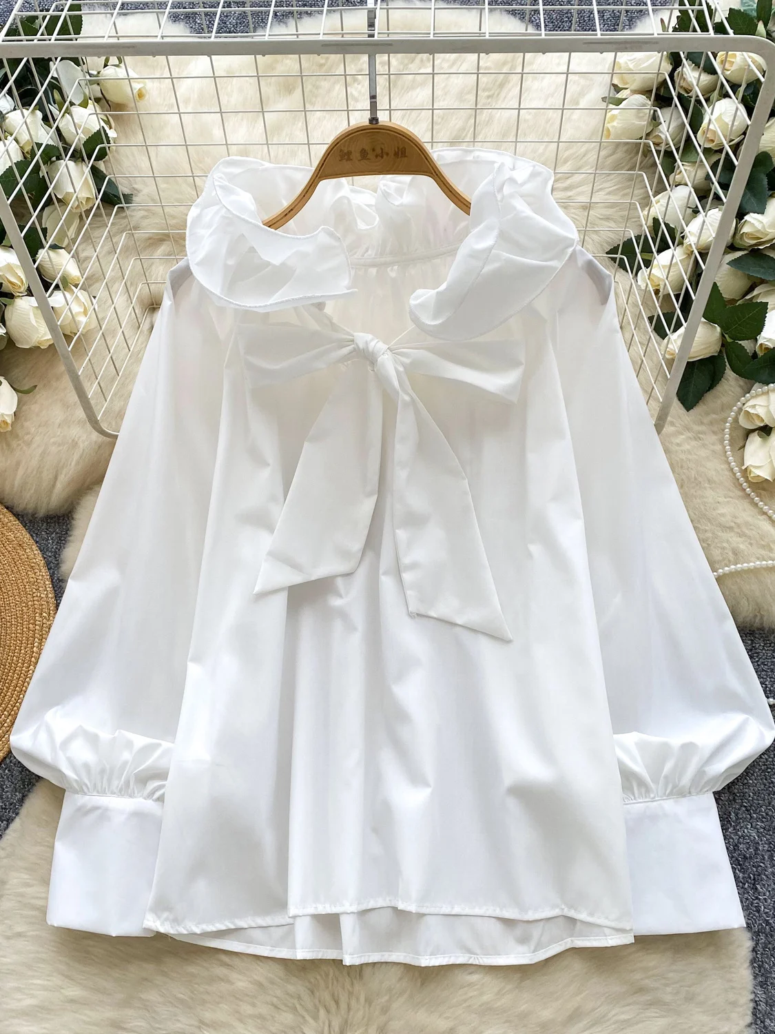 

Свободная повседневная женская блузка с воротником-стойкой и фонариком Све, осенний модный универсальный топ с цветочным принтом и завязкой на талии