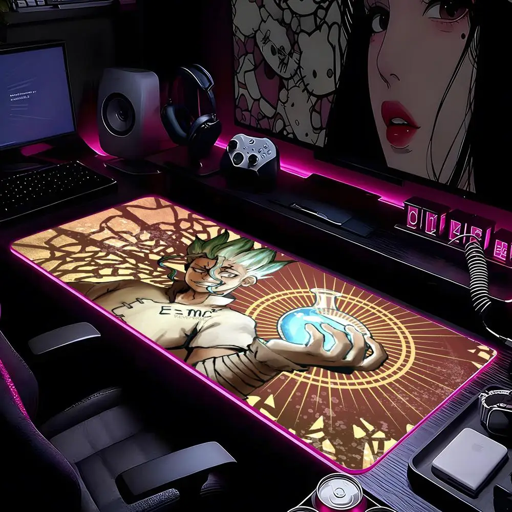 D-Dr.STONE Mouse Pad Mousepad HD Printing Computer Gamers Locking Edge Non-slip RGB Mouse Pad XXL90x40cm Keyboard PC Desk Pad