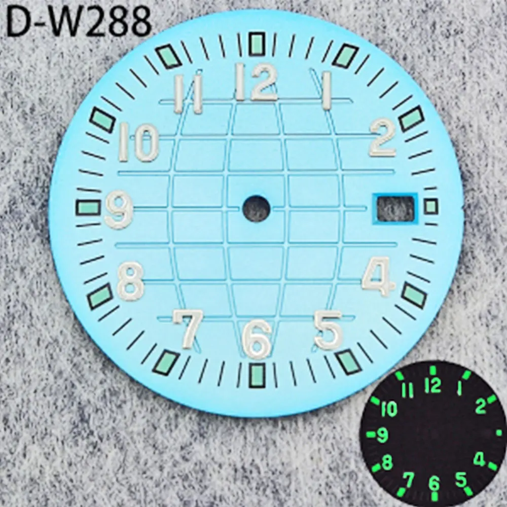 31.5mm Hand grenade pattern no platform Super green glow in the dark watch for NH series 35 movement blue coffee watch parts