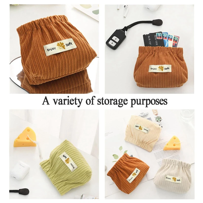 Cosmetic Bag Corduroy Storage Bag Lipstick Bag Women's Snap Closure Travel Mini Coin Purse Automatic