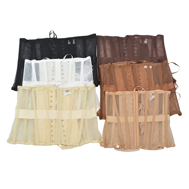 

Женский прозрачный сетчатый корсет на шнуровке, 25 см, бюстье со стальными костями, пояс для похудения, Cincher для вечеринки, свадьбы