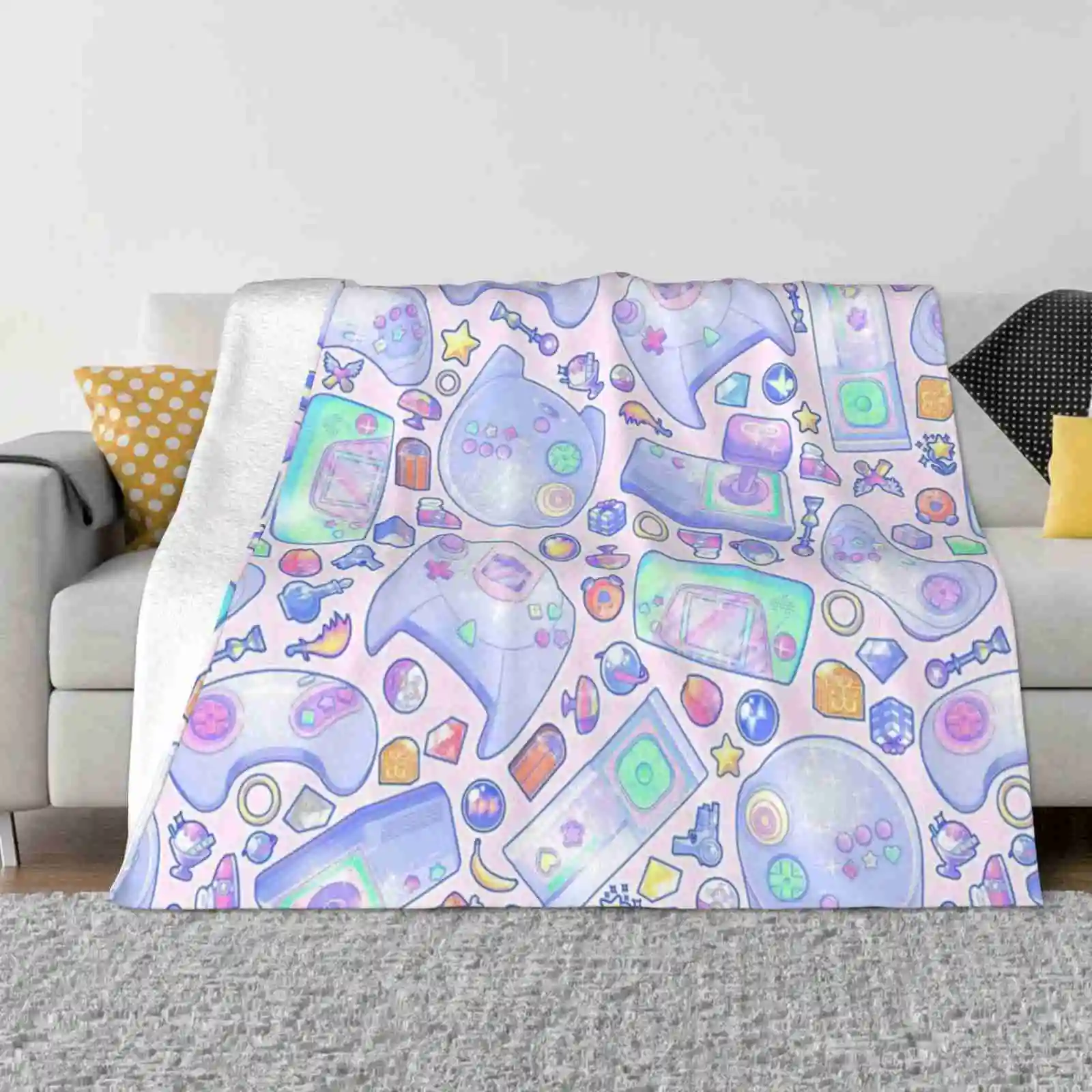 Level Up! Blanket Soft Warm Travel Portable Blanket Pastel Aesthetic Fairy Kei Kawaii Blue Pink Cute Retro Kidcore Toycore 90S