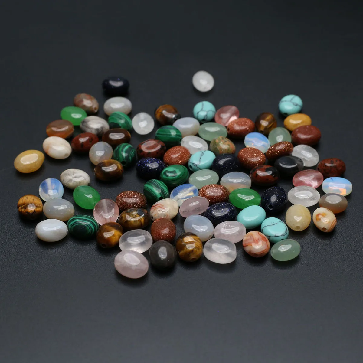 100PCS Wholesale Natural Semiprecious Stone Crystal Flat Oval Loose Spacer Beads Jewelry Making DIY Necklace Accessories Gift