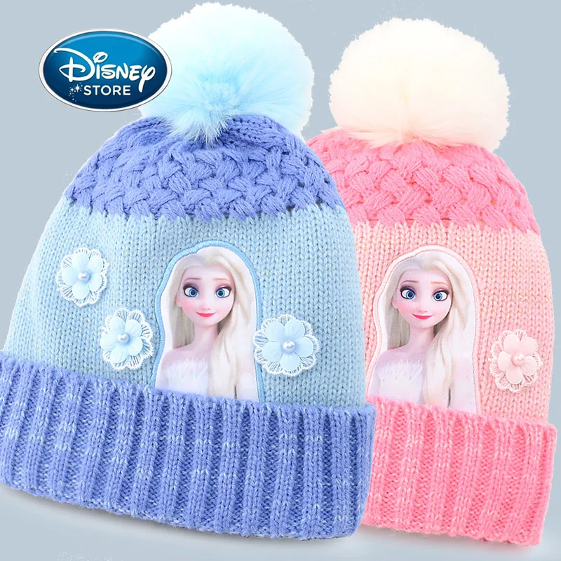 Disney Cartoon Frozen 2 Elsa Princess Girl Winter Hat Warm And Thick Baby Knitted Plush Hat Suitable For Ages 3-10