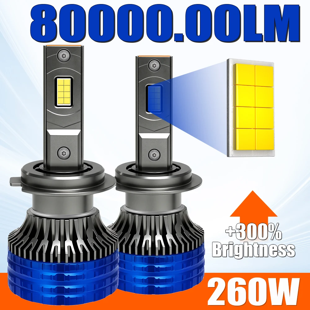 

260W 80000LM 6000K 2PCS Bright H4 LED Headlight Bulb H1 H7 H11 9005 9006 CANBUS No Error Powerful Auto Light Lamp With Fan