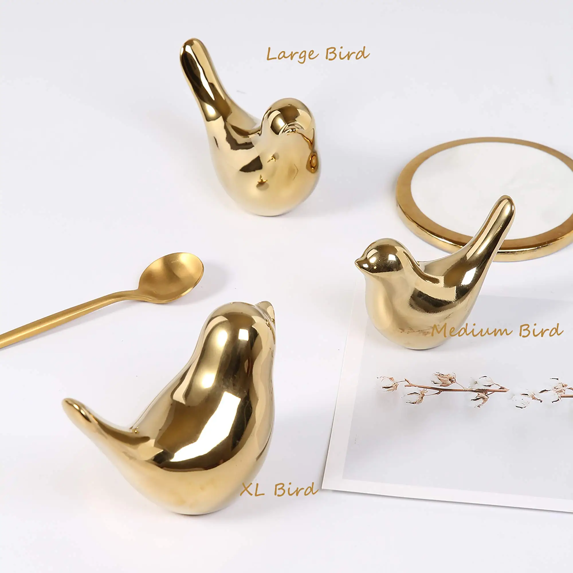 Golden Bird Figurines Modern Ceramic Bird Statues Animal Sculpture Home Decor Crafts  for Living Room, Bedroom, Office Desktop