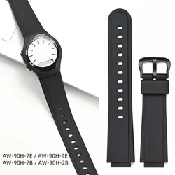 TPU Resin Strap for Casio AW-90H Electronic Watch Band Black Rubber Special Interface Bracelet Steel Pin Buckle Accessories