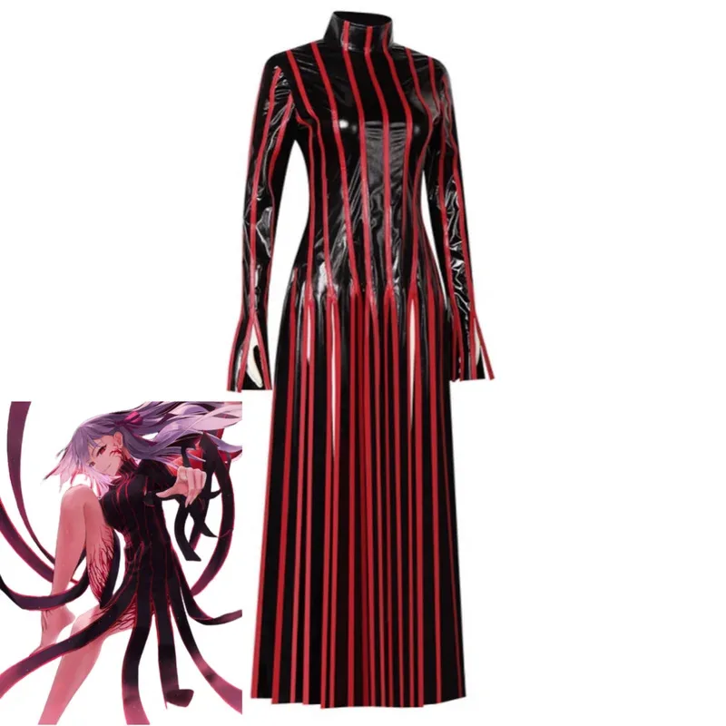 Anime jogo destino/estágio noite matou sakura cosplay traje uniforme de combate plutônio sexy split listrado vestido peruca mulher carnaval terno sf/1