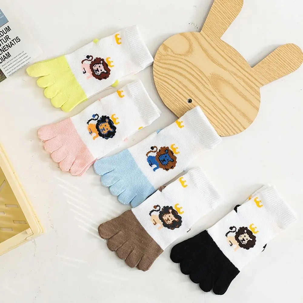 Lovely Breathable Cartoon Sports Animal Lion Kids Hosiery Spring Cotton Socks Toe Socks Five Finger Socks Children Short Socks