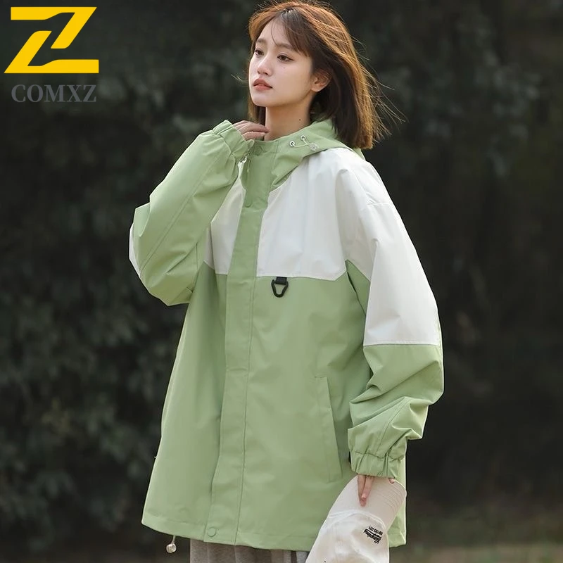 

COMXZ Premium Men Jacket Hooded Outdoor Mountaineering Breathable Coat Patchwork Design Travel Lightweight Spring Autumn Garment