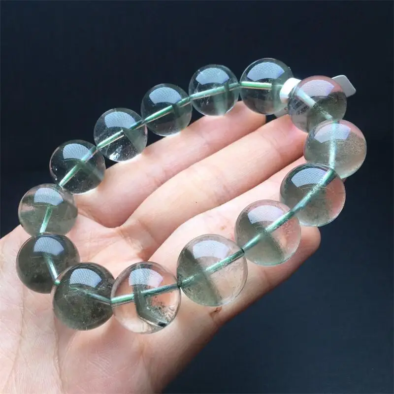 14MM Natural Green Garden Quartz Bracelet Fashion Reiki Gemstone Round Beads Jewelry Couple Holiday Gift 1PCS