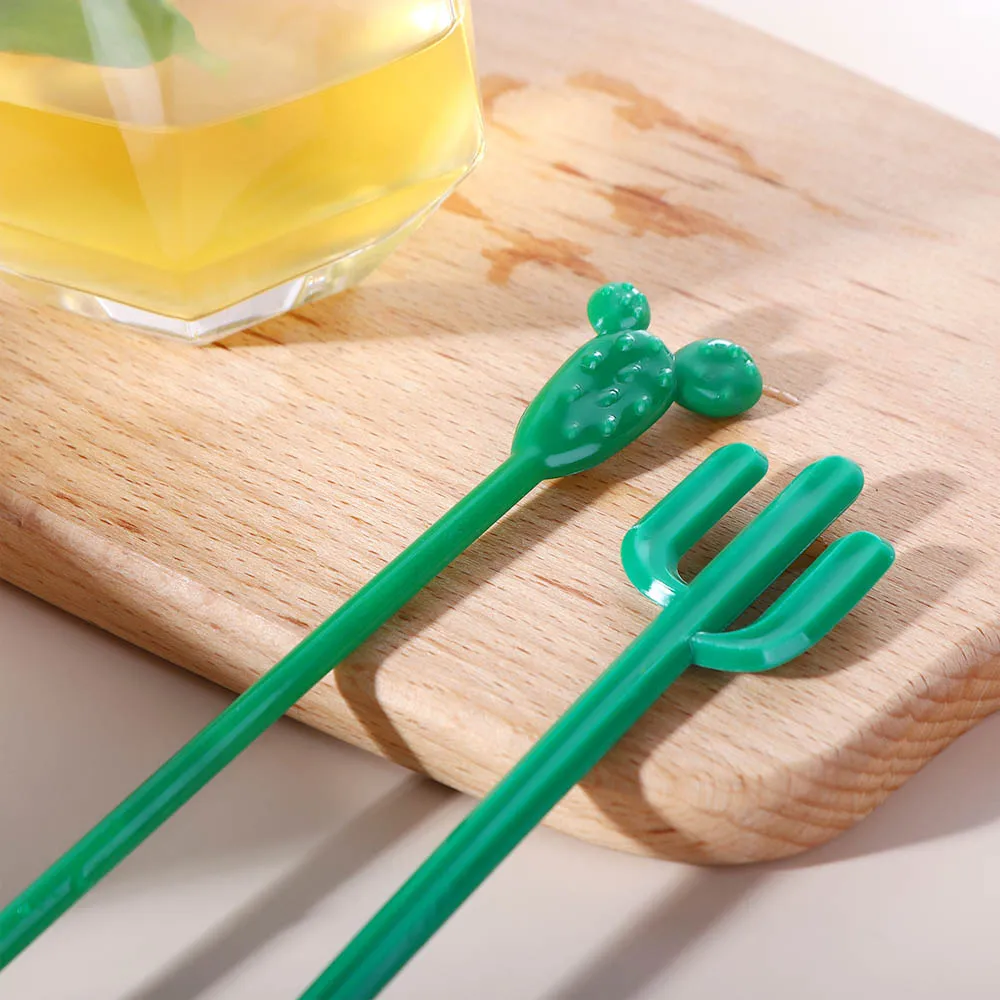 6Pcs Cute Cactus Plastic Long Handle Drink Stirring Spoon Coffee Tea Stirring Stick Bottle Spatula Home Bar Party Cocktail Tools