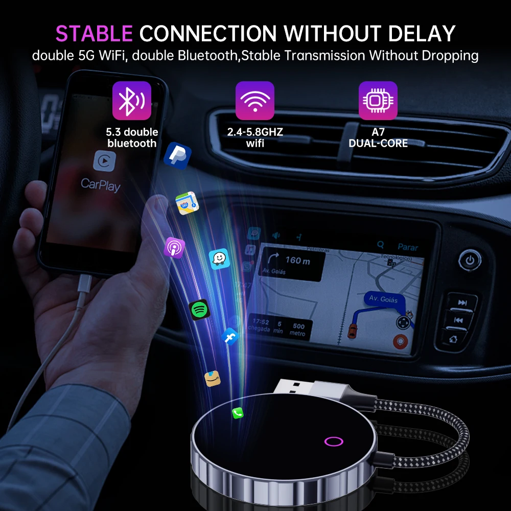 Car-mounted central control panel frame Dual Bluetooth Dongle 5.8GHz WiFi Stable Link Works With All Original Wired Vehicles Sir