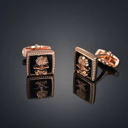 Men's French 3D Tree Cufflinks Shirt Suit Accessories Gifts Classic High Quality Cufflink Luxury Business Square Cuff Links