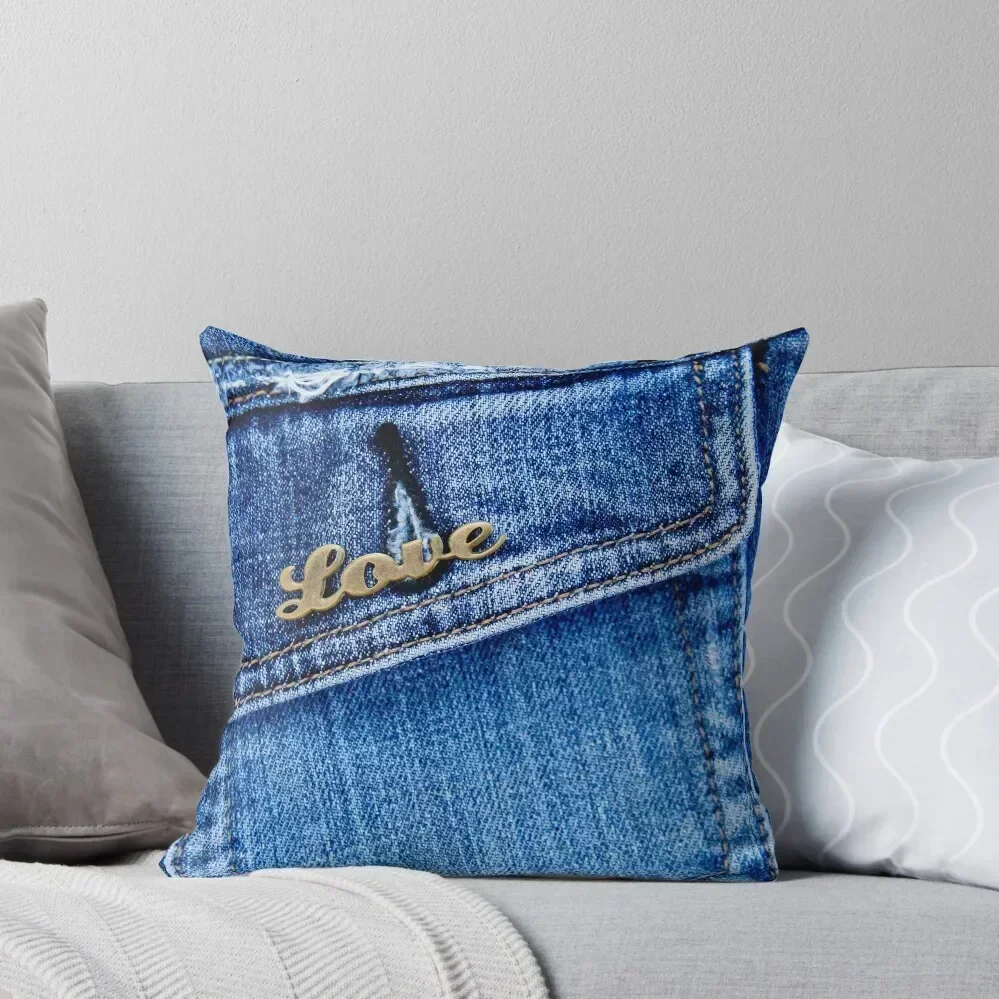 Denim Pocket Love Throw Pillow Cushions For Children Cusions Cover Decorative Cushions For Living Room Custom Cushion pillow