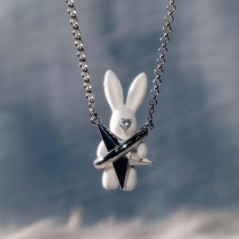 White Plush Star Rabbit Pendant Necklace Sweet Jewelry That Can Be Given To Pet Enthusiasts As A Cute Gift