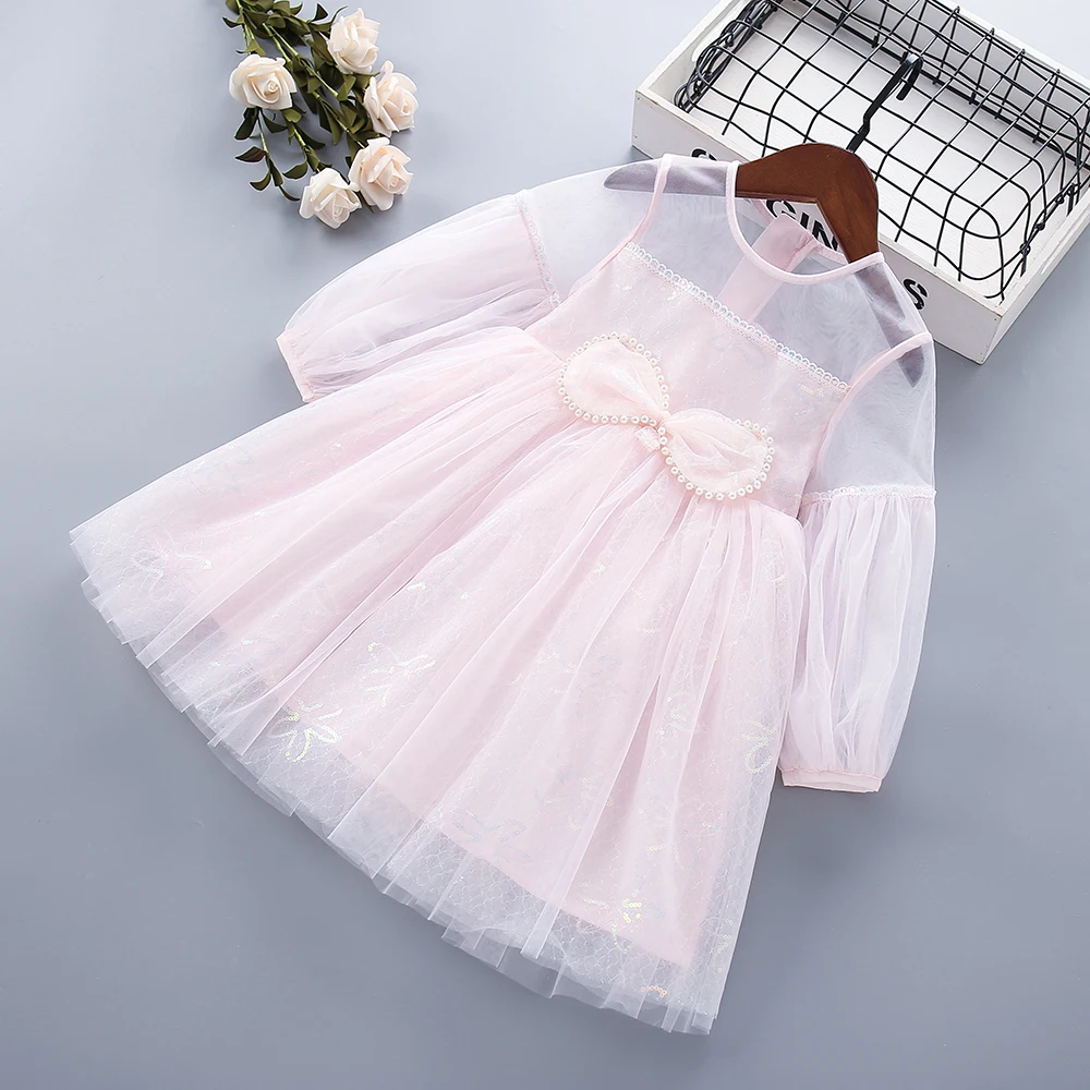 

2-10 Years High Quality Spring Autumn Bow Lace Floral Draped Ruched Kid Children Clothing Girl Party Birthday Princess Dress