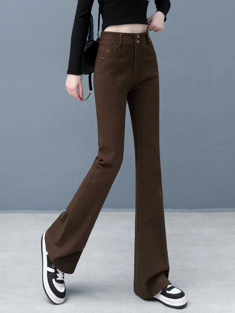 Streetwear High Waist Flare Jeans Women Slim Trend Stretch Denim Pant Elegant Straight Pantalones Black Skinny Vaqueros Korean