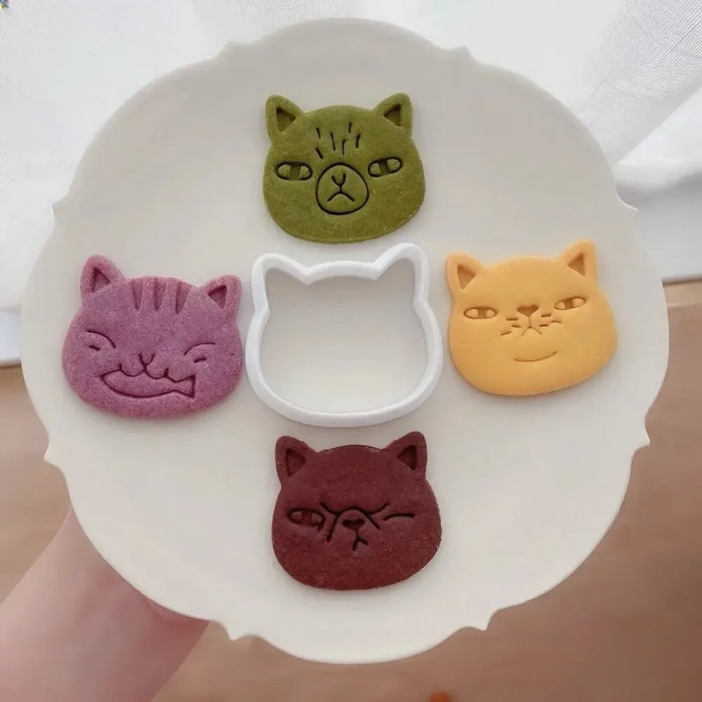 3Pcs Cute Cat Cookie Cutters with Stamps Set Plastic Embossing Biscuit Molds for Kids Party Easter Mother's Day & DIY Baking