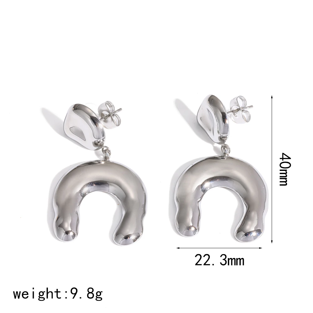 Modische, geometrische U-förmige Hängeohrringe, 18 Karat vergoldet, aus Edelstahl, wasserdicht, Damenaccessoires. – Detail 7