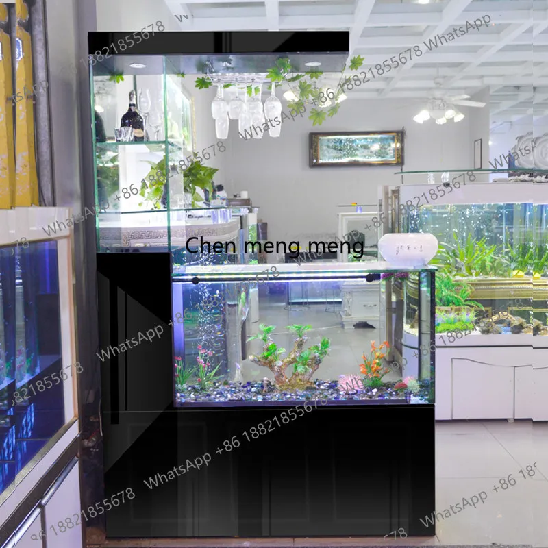 Wine rack bar fish tank with wine cabinet screen partition glass aquarium water-free fish tank