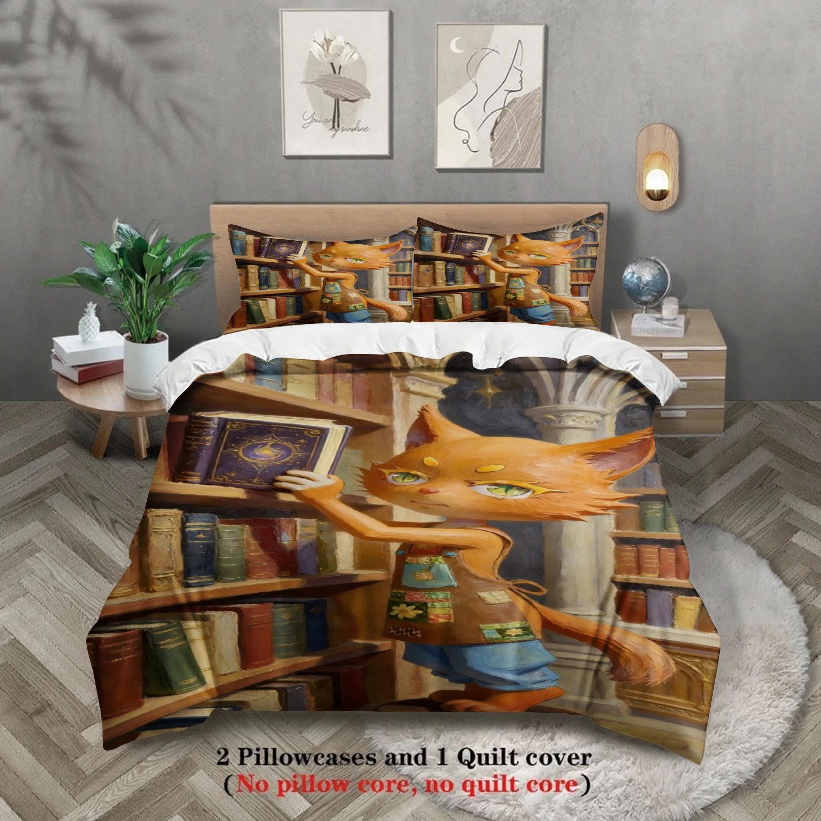 Boys Bedding Set Softville Cozy Town Cute Fern the Quilt Fox With Duvet Cover & Pillowcase For Children's Bedroom Decor
