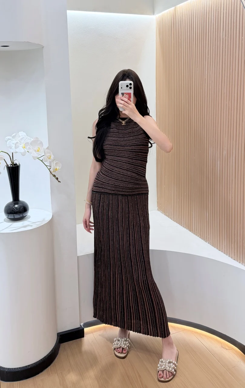 Striped Sequin 2-piece Women Evening Gown Elegant Formal Attire Suitable Casual Dinners Special Occasions Female Clothing