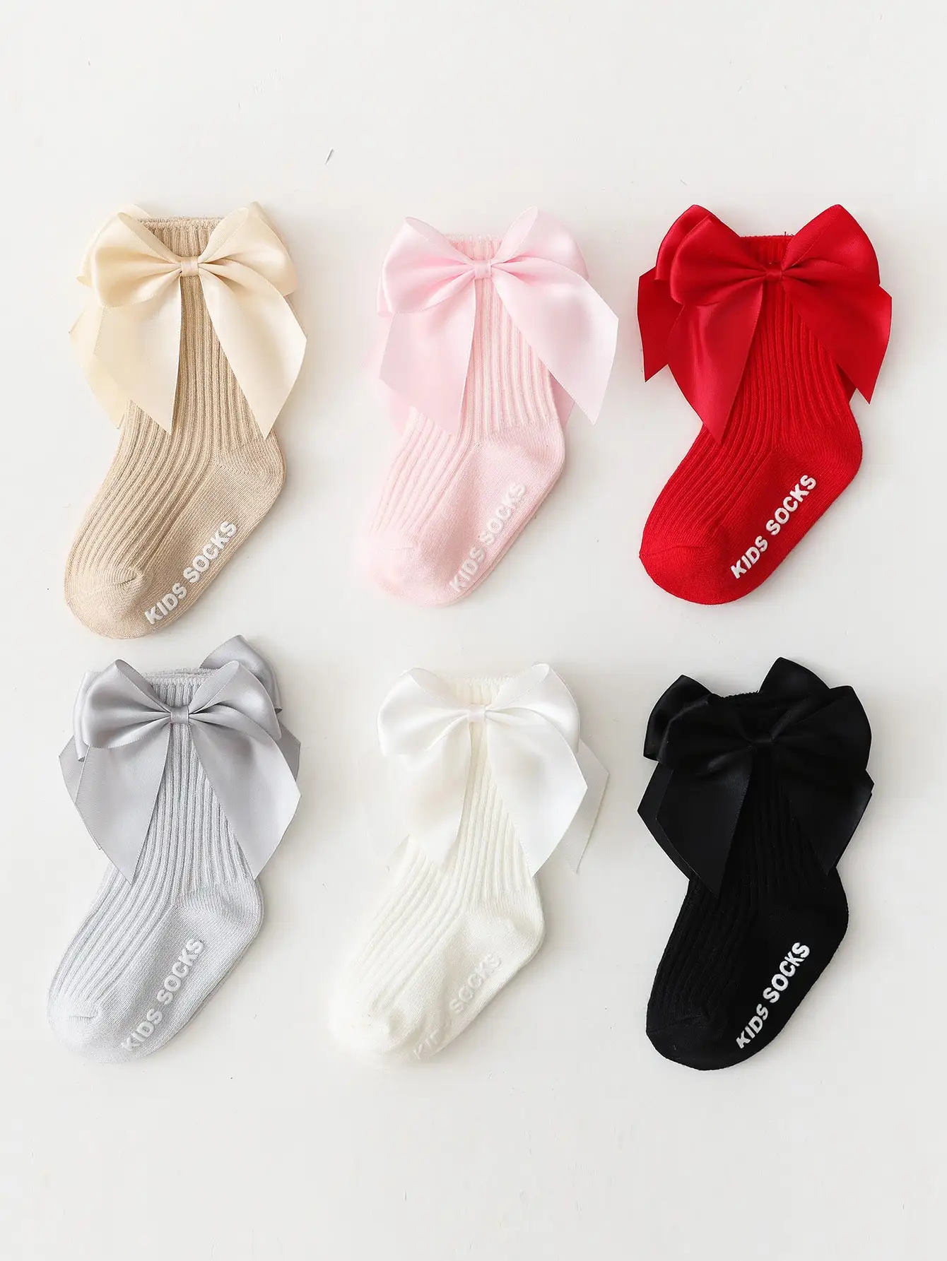 0-3Y Girl Kids Cotton Ribbed Socks Baby Anti-Slip Medium Tube Socks Bowknot Spring Autumn