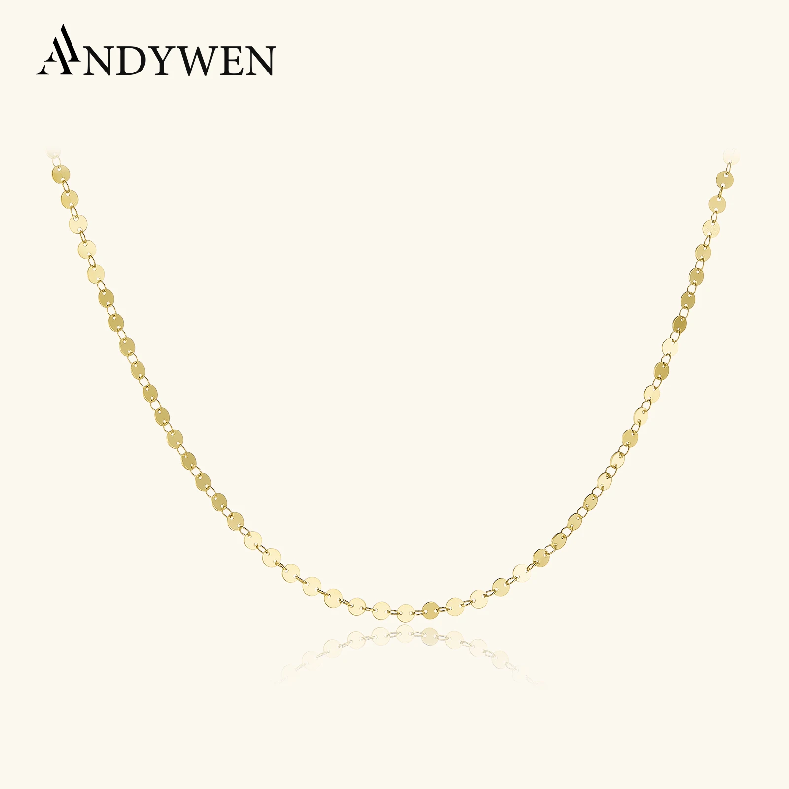 

ANDYWEN 925 Sterling Silver 4mm Coins Charms Choker Necklace Chains Luxury Women Fashion Rock Punk Jewelry For European Wedding