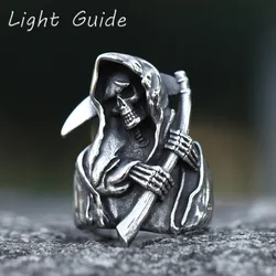 NEW Men's 316L stainless steel Sickle Calvarium Skull ring Gothic Biker PUNK Motorcycle Band Jewelry for Gifts free shipping