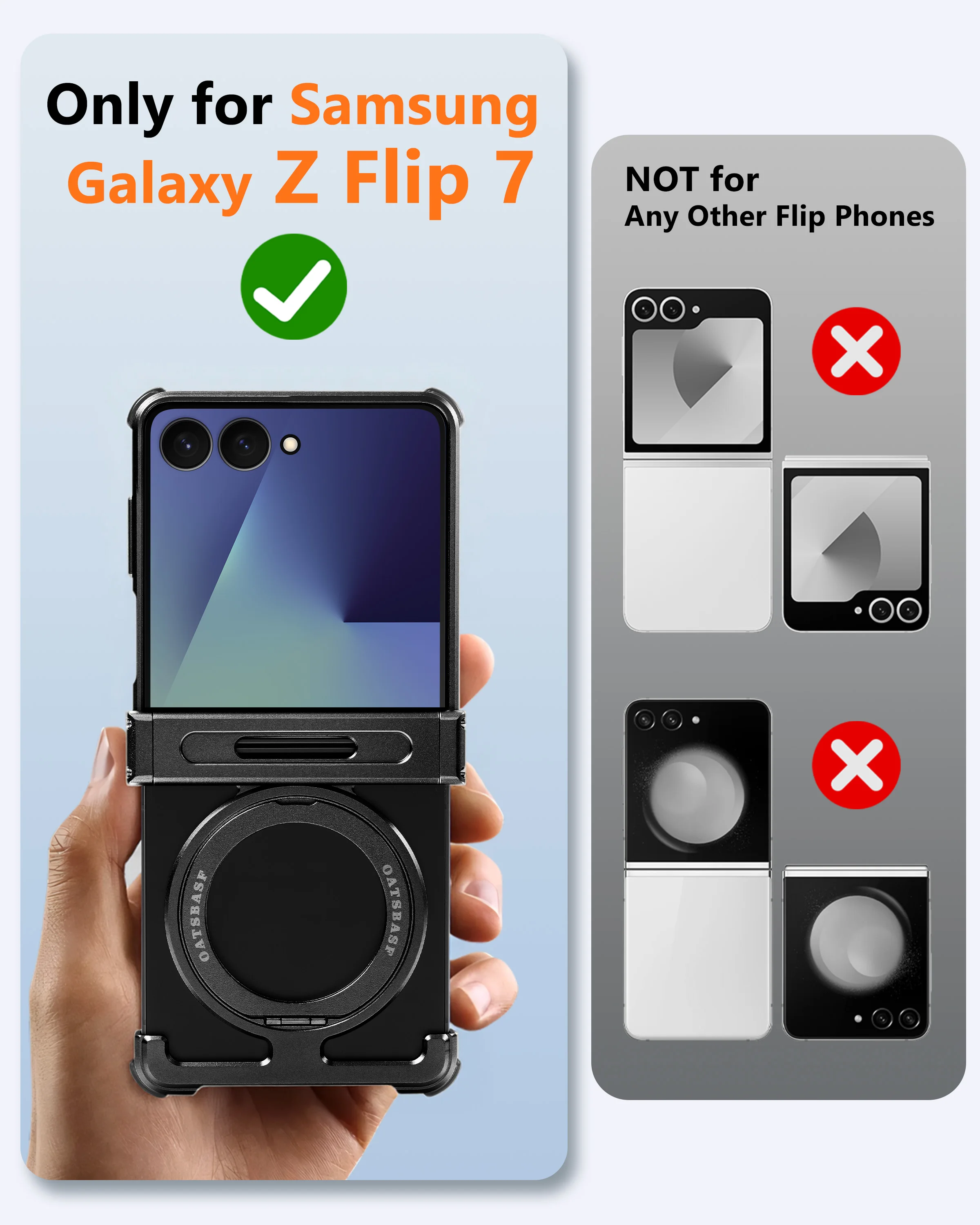 

Oatsbasf Metal Frameless for Samsung Galaxy Z Flip 7 Phone Case with Ring Stand Magnetic Bumper Thin Shockproof Protective Cover