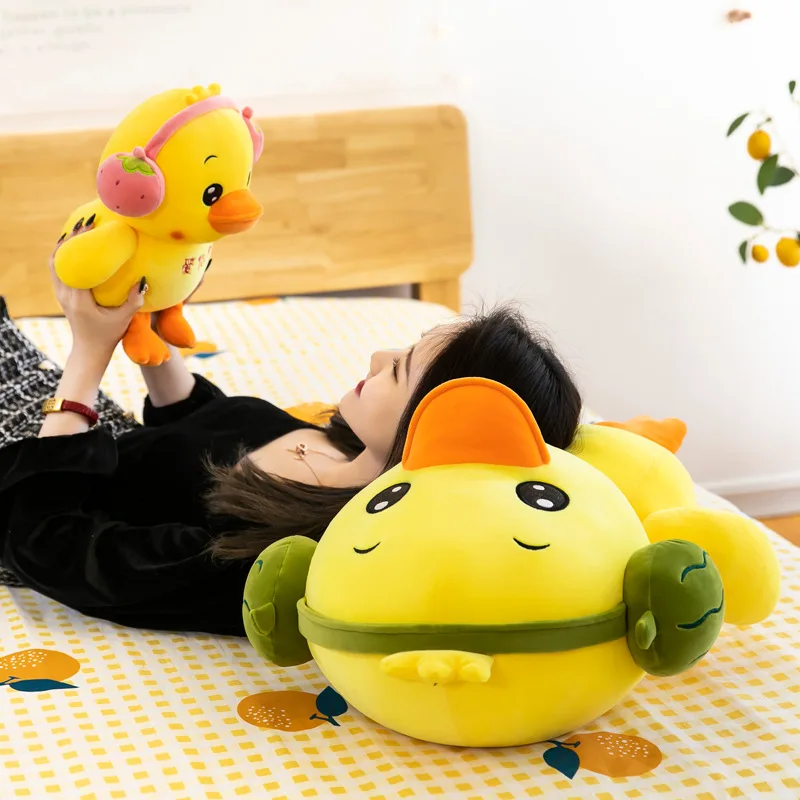 30-60Cm Kleine Gele Eend Pluchen Speelgoed Kussen Gevuld Lucky Duck Pop Cartoon Leuke Soft Animal Doll Verjaardag cadeau Voor Kinderen Meisjes