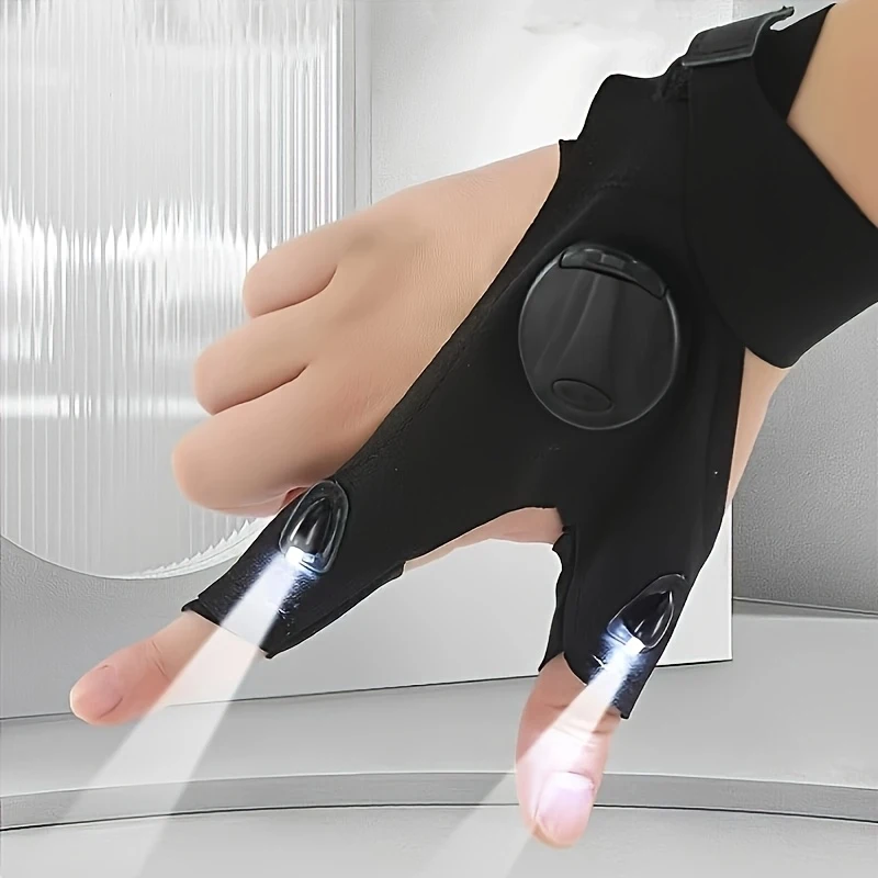 A pair of portable LED flashlight luminous gloves - breathable lighting luminous gloves, cool finger light lighting gloves