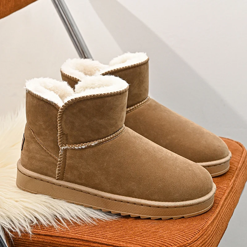 2026 Winter Spring Couple Men Short Plush Snow Boots Women Short Boots Casual Shoes Flat Nonslip Outdoor Mini Fur Ankle Boots
