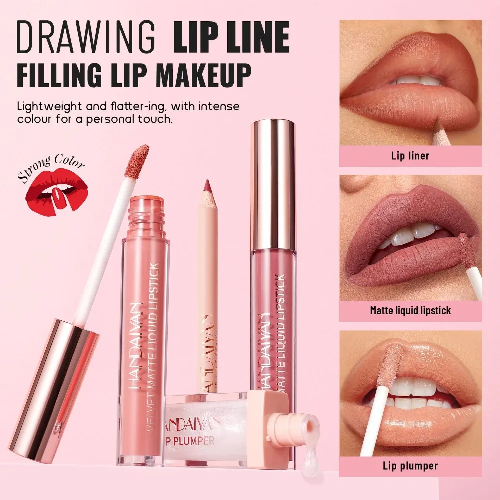 Kit completo de 6 peças para lábios, à prova d'água, brilho e óleo, maquiagem hidratante profissional de longa duração para presente de festa diária