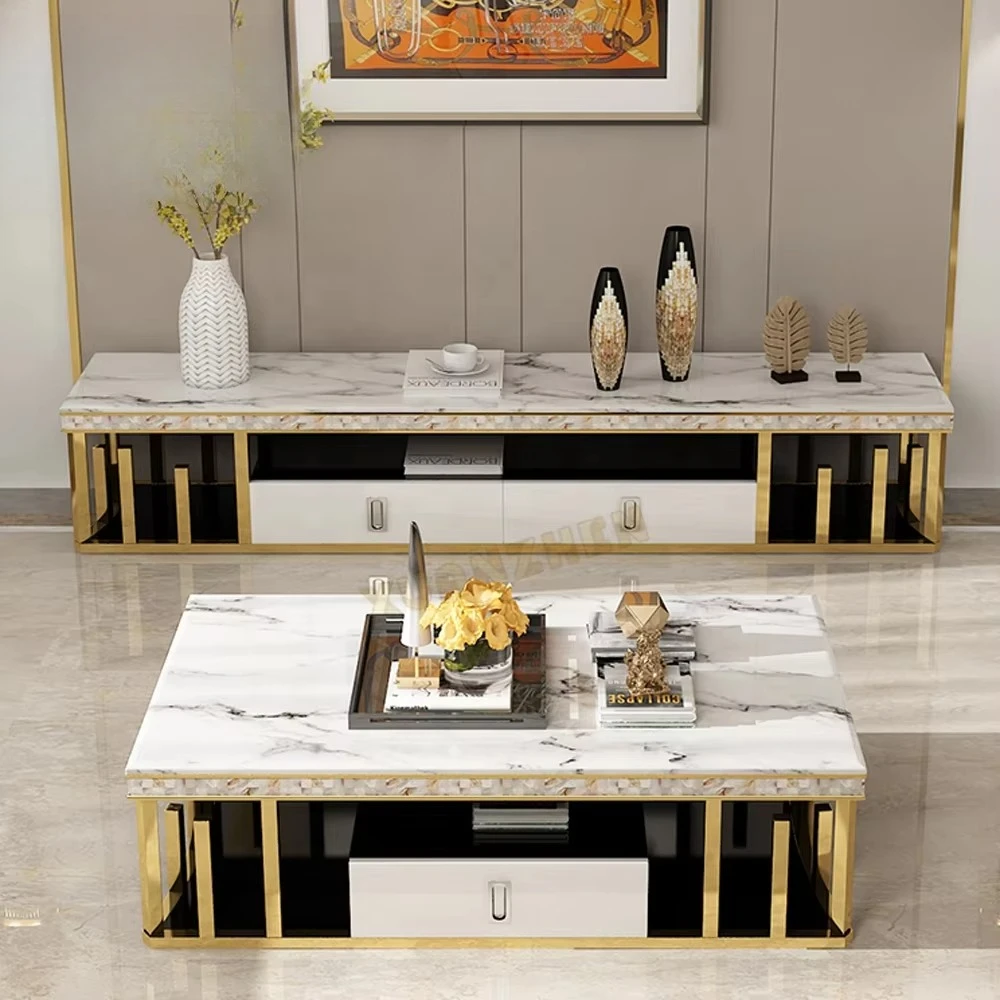 

Home Furniture Living Room Set Gold Center Table Luxury and TV Cabinet Modern Marble
