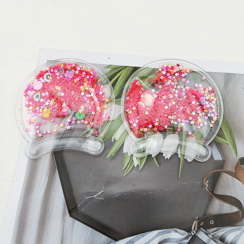 Transparent Pvc Cat Ear Applique With Sequins Quicksand For DIY Children\'s Hair Clip Accessories, 6cm, 12 PCs/Lot