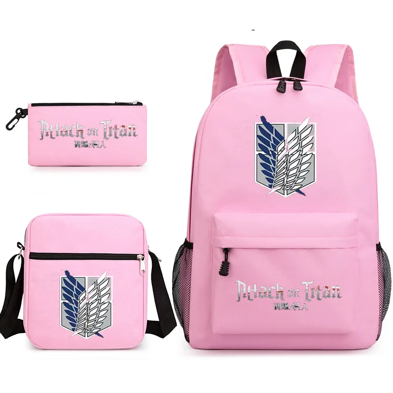 3pcs Attack on Titan EREN MIKASA Backpack Lightweight Laptop Schoolbag Shoulder Bag Pencil Case Gift for Kids Students Mochilas