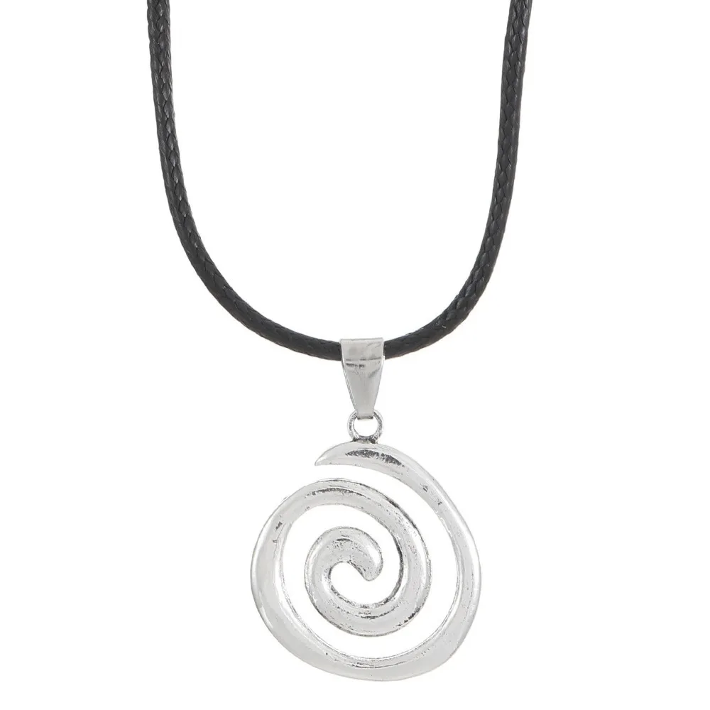 Simple Fashion Silver Color Vortex Pendant Retro Hand-woven Leather Rope Classic Necklace for Women Men Jewelry Gifts Colorfast