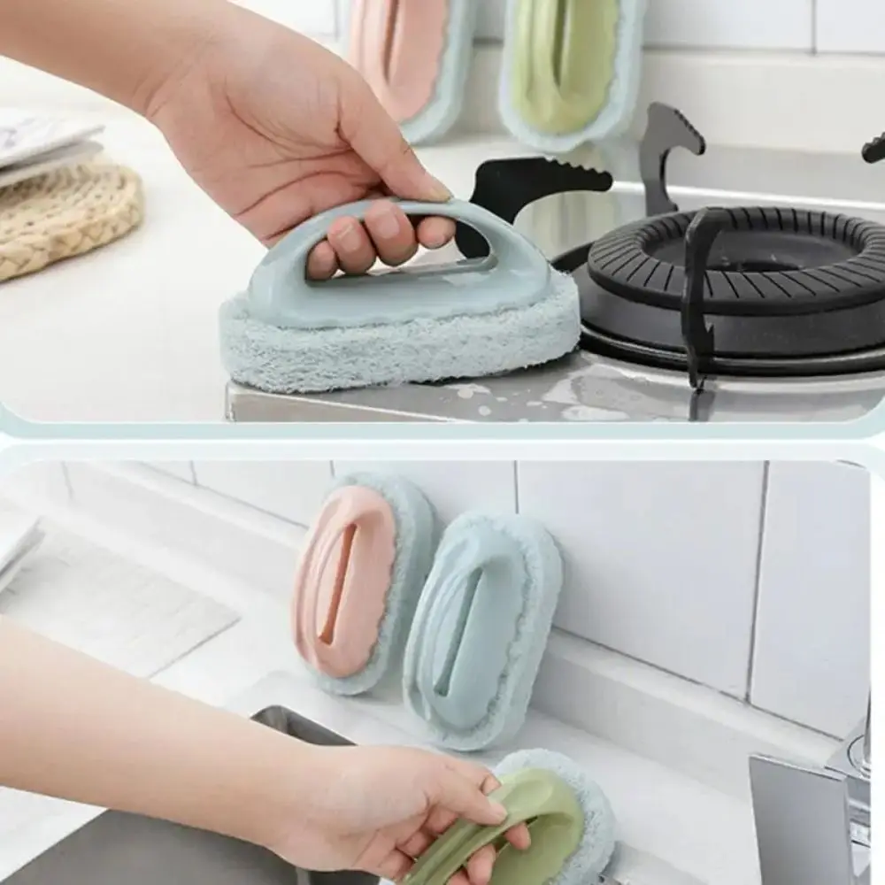 Portable Sponge Bathroom Brush Multifunctional Sponge Bottom Bath Cleaning Brush Strong Decontamination with Handle