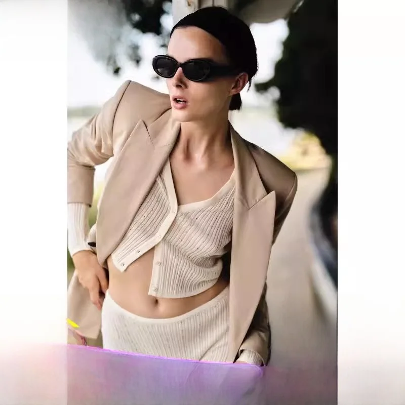 

Women's Linen Double-Breasted Suit Jaet Pure Linen V-Ne Long Sve Loose Fit Spring 2023 Faion Ladies' Premium Clothing