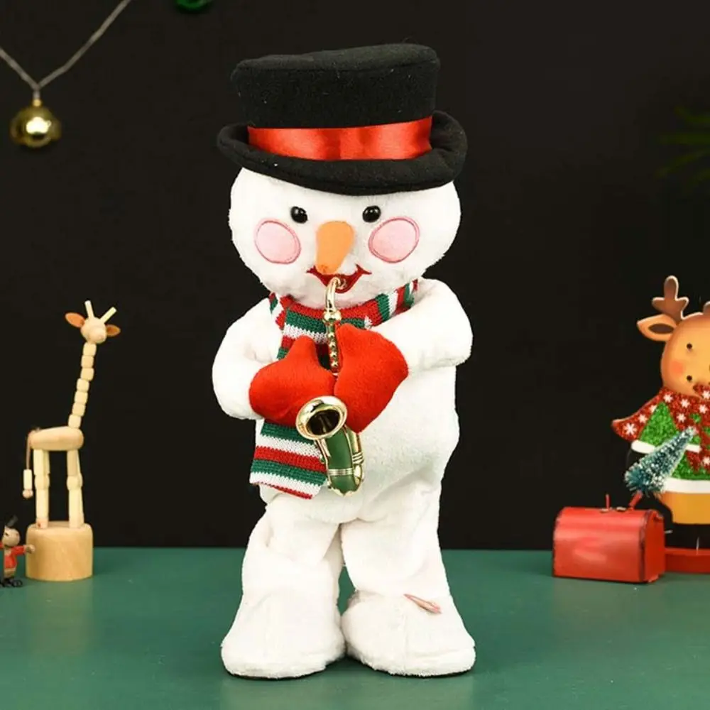 Cute Santa Claus Christmas 35cm Snowman Elk Electric Funny Blowing Saxophone Dancing Singing Stuffed Christmas