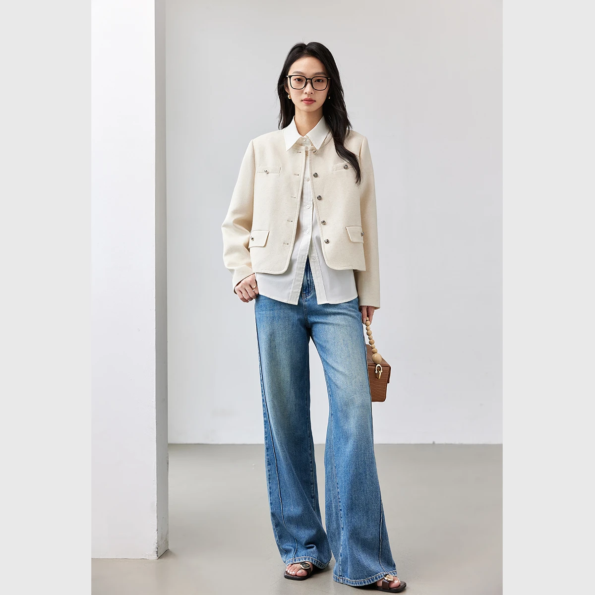 VIMLY Apricot Short Jacket Women 2026 Fall Commuter Round Neck Straight Fashion Coat Casual Elegant Office Lady Outerwear A0319