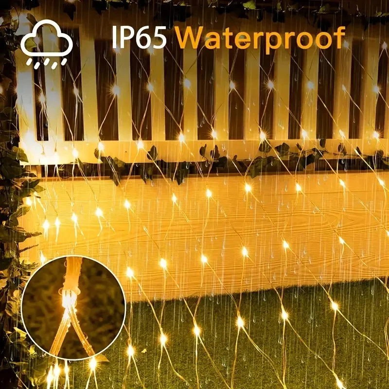 Solar-Netzlichter für den Außenbereich, wasserdichte LED-Lichterketten mit 8 Beleuchtungsmodi für Gärten, Rasenflächen, Partys und Weihnachtsdekorationen – Detail 4